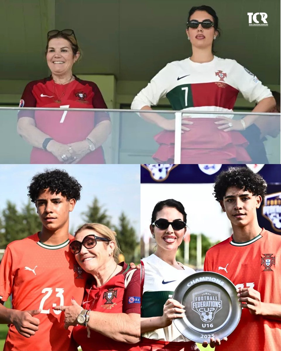 Cristiano Jr 's mom and grandma were there to see him lift his second trophy for Portugal! 🇵🇹❤️