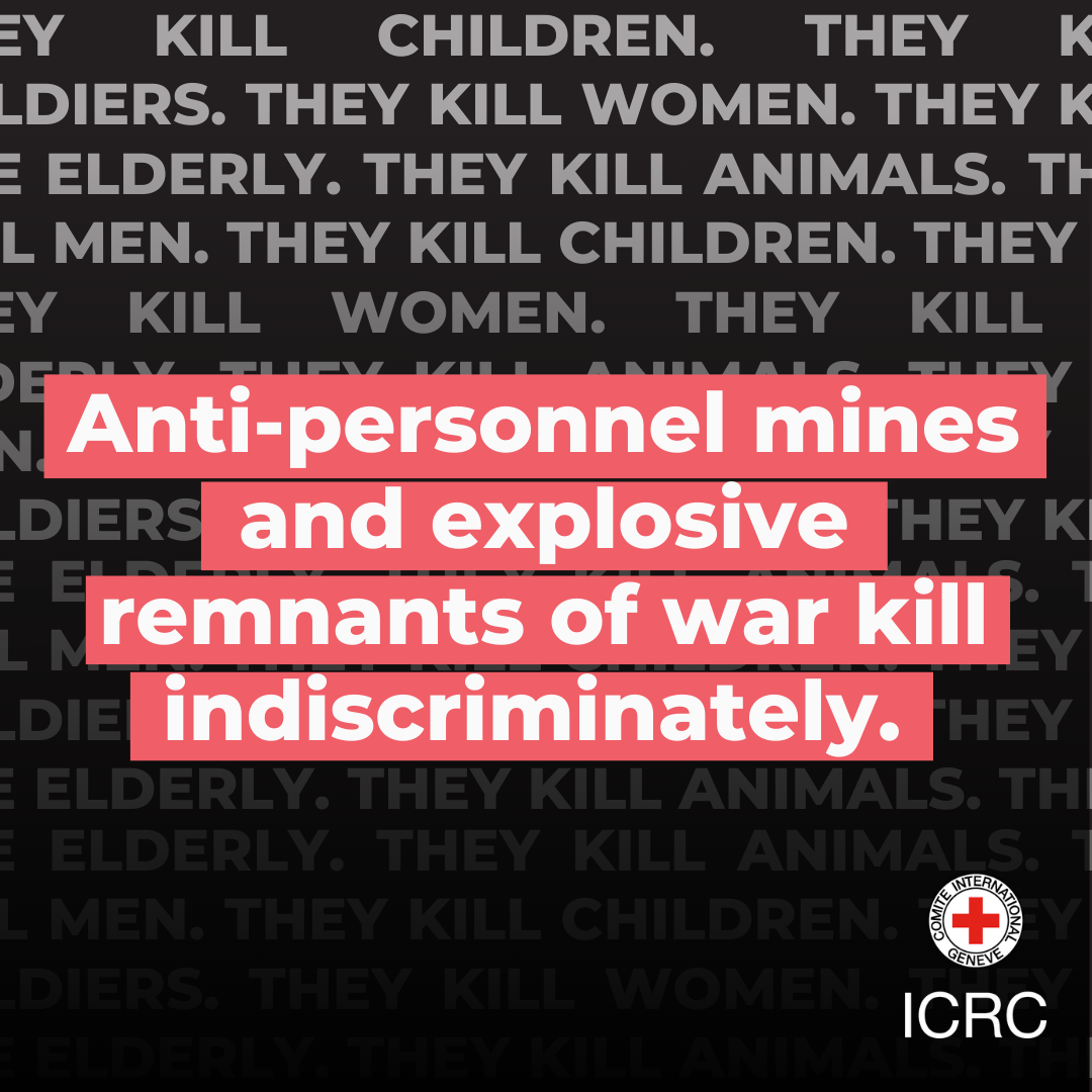 Anti-personnel mines kill and maim indiscriminately. There’s only one way to be safe: To get rid of them. 

We urge states to uphold the prohibitions of the Anti-personnel Mine Ban Convention 👇