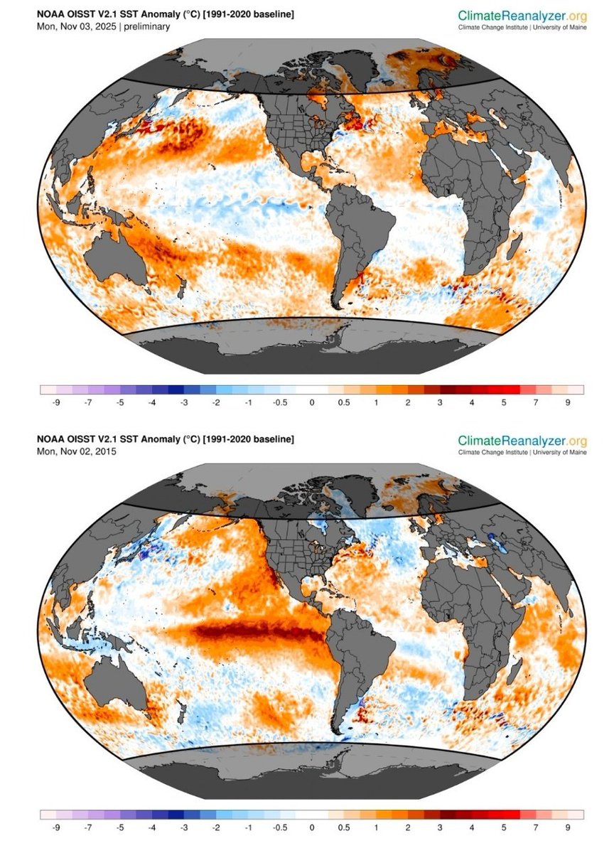 LeonSimons8's tweet photo. The Global Average Sea Surface Temperature is now very similar to 2015.

See if you can spot some regional differences:

1/2 https://t.co/uPcEjtoDpw