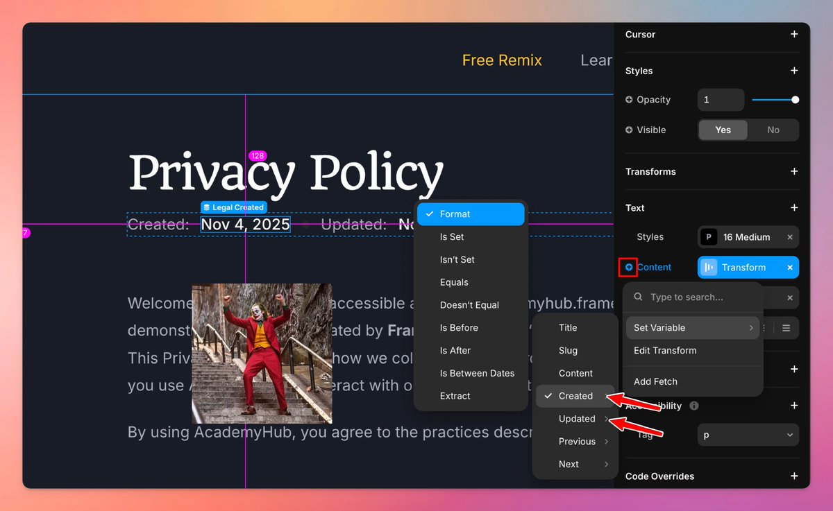 fyi! <a href="/framer/">Framer</a> added to the CMS 'created' and 'updated' fields to display automatically when a post was created and last updated. No input required 🙌