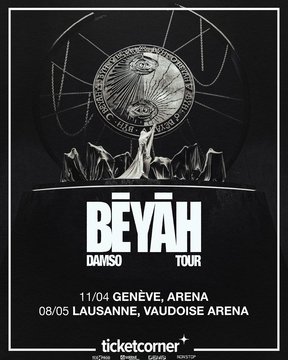 ticketcorner_R's tweet image. ⚫ Dans une expérience scénique intense et immersive, #Damso présentera les titres de son nouvel album BĒYĀH ainsi que ses classiques. En 2026, il sera en concert pour 2 dates chez nous: d’abord à Genève, puis à Lausanne 🔥

🎟️ Le 7 novembre à 12 h sur #Ticketcorner