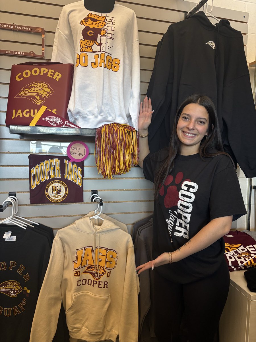 GreatRCstore's tweet image. The school spirit store is packed with new inventory! 🐾 Come grab your favorite Cooper gear — including the new black Cooper shirt Piper is rocking! 💛 #GoJags #CooperPride”
