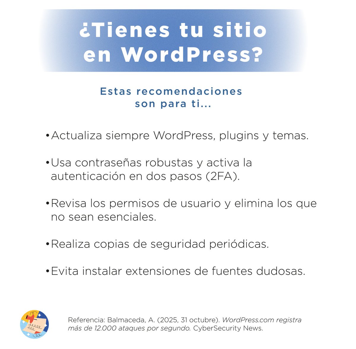 CASD_eSecurity's tweet image. 🌐 El peligro ya no proviene solo de grandes brechas o sofisticados hackers: muchas veces nace en lo cotidiano, un plugin desactualizado, una contraseña débil, una falta de autenticación doble. 

#WiFi #WordPress #SitioWeb #Ciberseguridad #CASD #InformacionSegura #SeguridadWeb