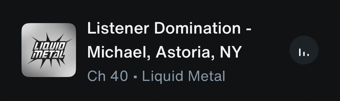 My #ListenerDomination is airing on Liquid Metal on <a href="/SIRIUSXM/">SiriusXM</a>
