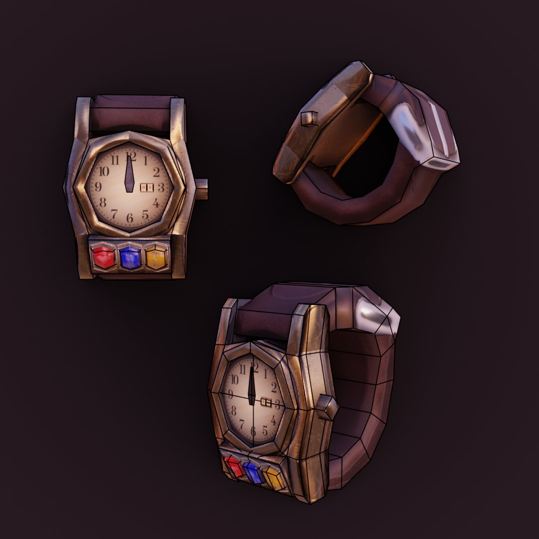 Today, simple #watch, no more, no less. As #lowpoly as possible.

~~~
#blender #3d #3dmodeling #3dmodel #stylized