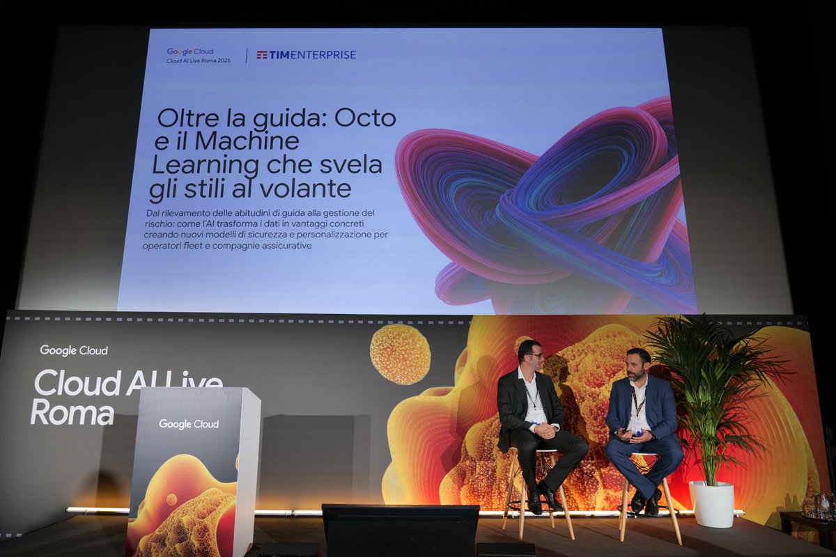 TIM_Enterprise's tweet image. ✅ Durante #CloudAILiveRoma, organizzato da @GoogleCloud_IT, abbiamo partecipato con Claudio Ricci, Responsabile Offerta IT &amp;amp; Cloud di #TIMEnterprise, al panel “Oltre la guida: OCTO e il Machine Learning che svela gli stili al volante”, insieme a Marco Romanoni, Head of AI and…