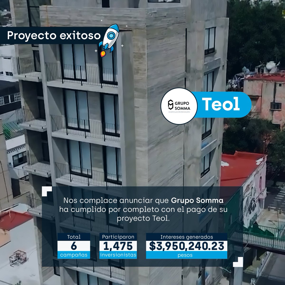 Teol de Grupo Somma se suma a la lista de #ProyectosExitosos en briq.mx. 😎
Seguimos impulsando el desarrollo inmobiliario con la fuerza de nuestros inversionistas. 🤝