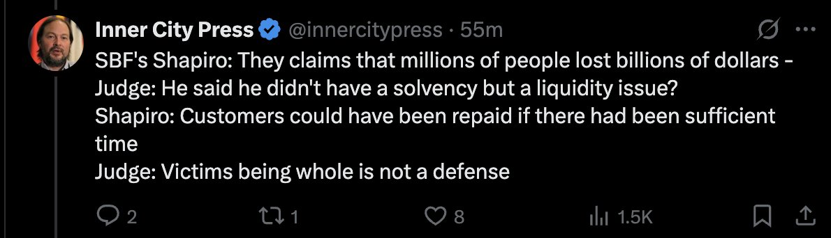 Victims being whole is not a defense