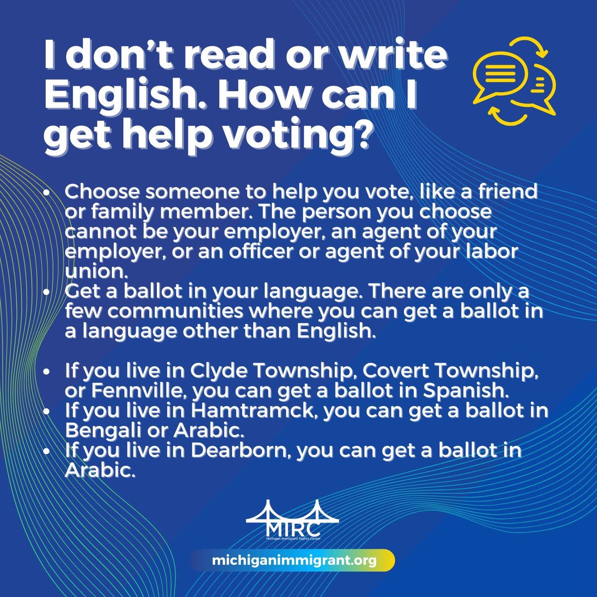 Today is Election Day! 🗳
Polls open 7am- 8pm
michiganvoting.org

You must be a U.S. citizen to vote.

☎️ If you have trouble voting &amp; need assistance, call the hotline:
- 866-OUR-VOTE
- 888-VE-Y-VOTA
- 844-YALLA-US 
- 888-API-VOTE