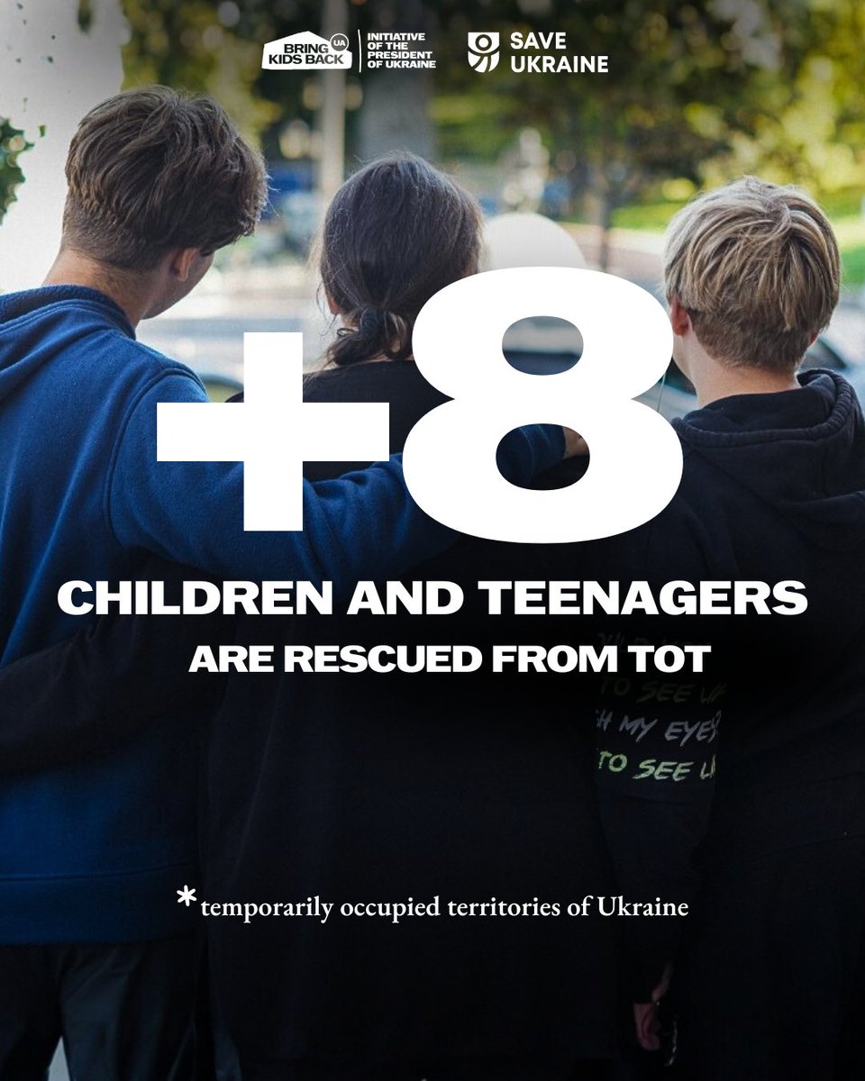 1️⃣/6️⃣ Eight Ukrainian children and teenagers have been rescued from Russian occupation under the President of Ukraine’s initiative, Bring Kids Back UA, with the support of <a href="/SaveukraineUs/">Save Ukraine</a> and other partners.

#BringKidsBack