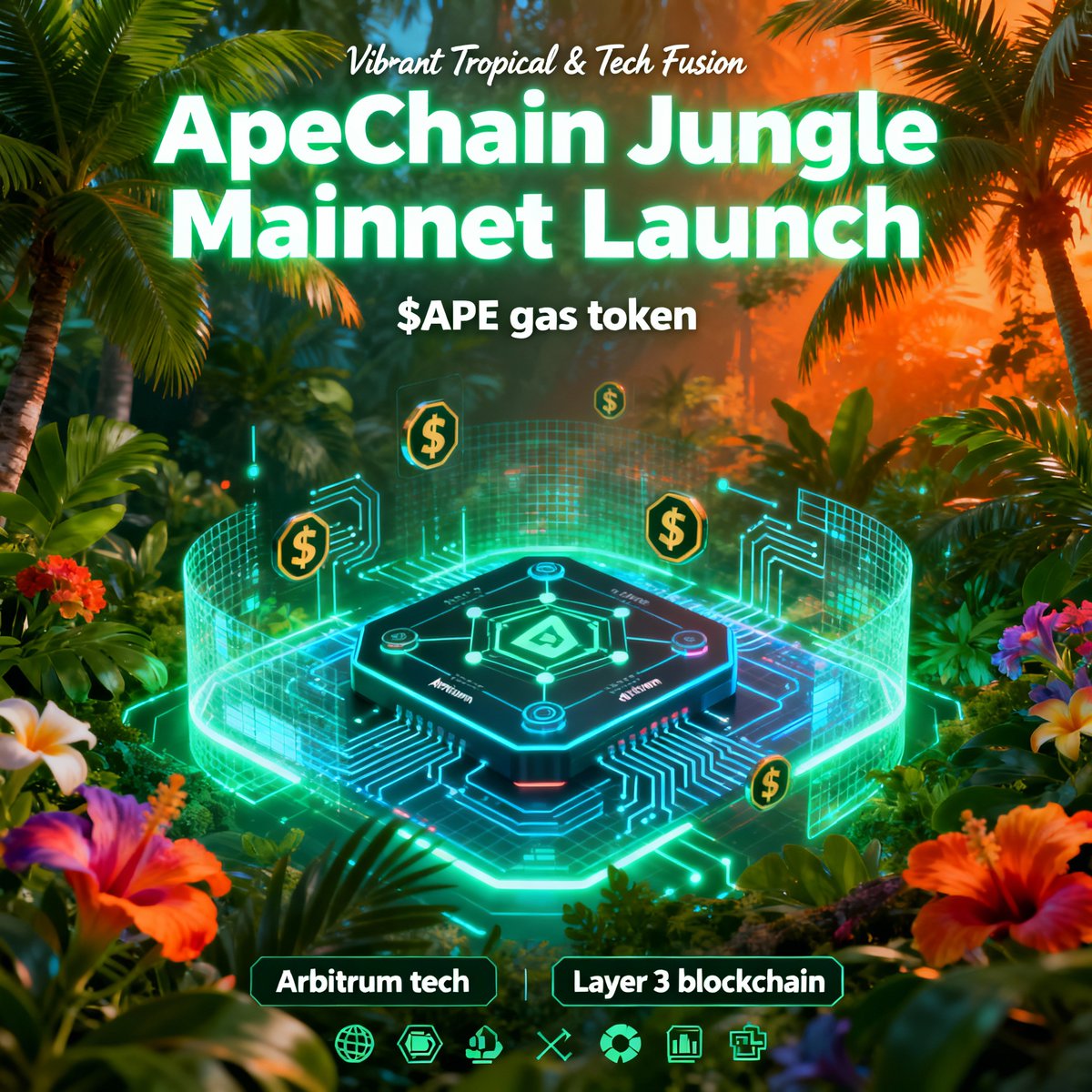 The jungle just got its own chain 🌴
$APE as gas. <a href="/arbitrum/">Arbitrum</a> tech. ApeChain mainnet rolling strong.
#ApeChain #APE #Web3 #Layer3