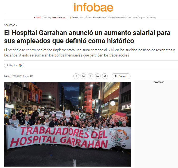 Tomidiazcueto's tweet photo. El Gobierno, te guste o no, agarró al Garrahan detonado, con sueldos pisados hace años y ajustes atrasados. Juntaban tapitas para mejorar las condiciones ¿entendes?

Dos años despúes, aumentaron salarios basicos por fuera de paritarias un 60% más bonos compensatorios de entre $350.000 y $450.000 para todo el personal.

Cuando se gestiona y no se chorea. Se recompone lo que se robaron otros. Así funciona.