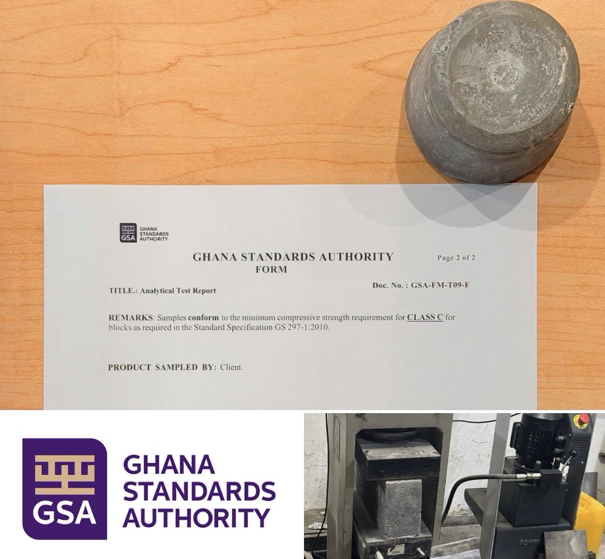 theseusdevelop's tweet photo. As part of our sprints with the 𝐔𝐍 𝐂𝐓𝐂𝐍  &amp; 𝐒𝐞𝐞𝐝𝐬𝐭𝐚𝐫𝐬 Youth Climate Innovation program, we tested our GreenBond zero-cement concrete at Ghana Standards Authority.

It meets non-load bearing strength, a step toward our upcoming 𝐩𝐢𝐥𝐨𝐭 projects and certification. https://t.co/LY7We0IkGG