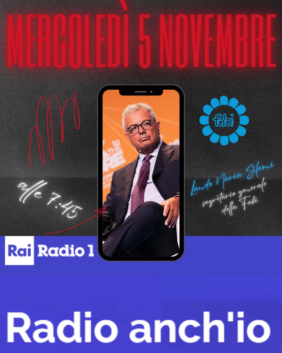 📻 Domattina, alle 7:45, il segretario generale della #Fabi, <a href="/LandoSileoni/">Lando Maria Sileoni</a>, a <a href="/radioanchio/">Radio anch'io</a> su RaiRadio1