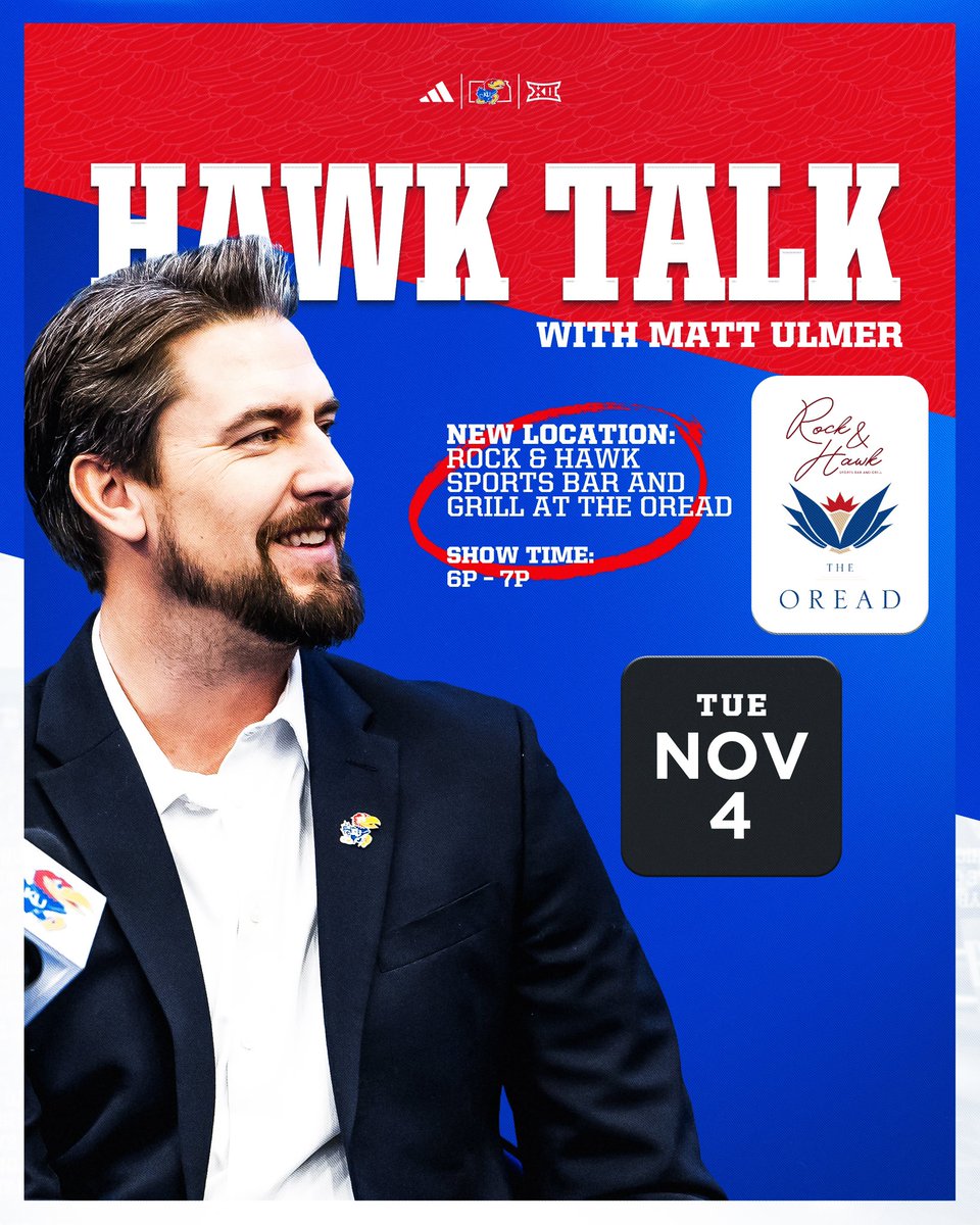 We’ve moved ⤵️

As a reminder, Hawk Talk is now at Rock &amp; Hawk Sports Bar and Grill at the Oread!

#RockChalk