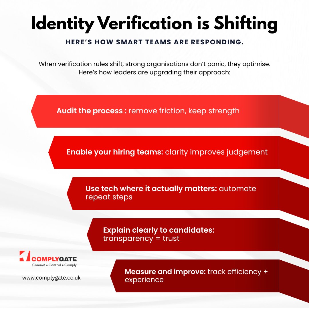 Complygate_'s tweet image. Identity verification standards are evolving fast. 
The winners won’t be the ones who add more checks… 
It’ll be the ones who design smarter checks.
If you want to build a scalable trust-first verification programme let’s talk: complygate.co.uk/contact

#IdentityVerification