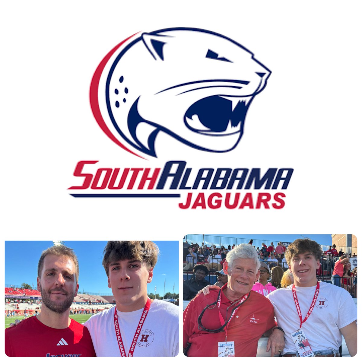 Thank you <a href="/SouthAlabamaFB/">South Alabama Football 🏈</a> for an awesome 🏈 visit! <a href="/CoachApplewhite/">Major Applewhite</a> I’d love to your next offer at LS! And thank you to my grandfather, former Bama &amp; NFL QB (&amp; Mobile, AL guy) Scott Hunter, for going with me on the visit!
<a href="/ericponio/">Eric Ponio</a>
<a href="/Trew30_/">Coach TREW</a>
<a href="/HHSPantherFB/">HHS Panther Football</a>
<a href="/CoachWi1burn/">Charlie Wilburn</a>