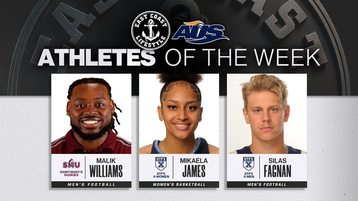 AUS_SUA's tweet image. ✨@EASTCOASTLIFEST AUS Athletes of the Week✨

🏈Malik Williams – 2 TDs to lead SMU to the Loney Bowl
🏀Mikaela James – back-to-back 18-point games as STFX starts 4-0
🏈Silas Fagnan – 324 passing yards in STFX’s playoff win

Read more: atlanticuniversitysport.com/.../AOW_Nov4-2…