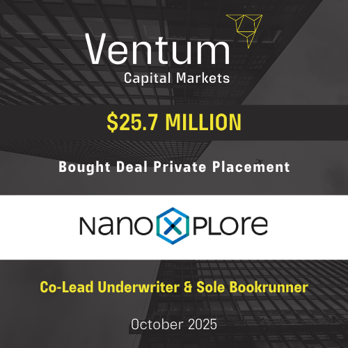 VentumFinancial's tweet photo. Ventum Capital Markets Acts as Sole Bookrunner for $25.7M Financing for NanoXplore Inc. to Support Growth Through Dry Process Graphene Capacity Expansion

The Situation:

NanoXplore is a Montreal-based leader in graphene innovation, specializing in the high-volume manufacturing and supply of graphene powder and graphene-enhanced materials for the transportation and industrial sectors.

The company recently achieved a major milestone with the signing of a multi-year supply agreement with Chevron Philips Chemical (CPChem) for Tribograf™, its proprietary graphene-based carbon additive for oil and gas drilling fluids. This partnership with a global petrochemical company not only validates market demand but also represents a watershed moment in NanoXplore’s transition toward full commercial adoption, opening the door to broader industrial applications.

Building on this momentum, the recently secured financing will support the next phase of growth – expanding capacity for the company’s new dry exfoliation process. Expected to launch early next year, this innovative process eliminates the use of water and chemicals, significantly reducing both environmental impact and production costs.

The Solution:

Leveraging a long-standing partnership with NanoXplore, Ventum acted as co-lead underwriter and sole bookrunner for a $25.7M private placement offering under the Listed Issuer Financing Exemption (LIFE). As an early supporter of the company, Ventum drew upon its specialized industry expertise and extensive institutional network to deliver a successful financing aligned with NanoXplore’s growth and commercial objectives.

Ventum provided tailored support for Quebec-based investors, ensuring the offering met regional requirements while maximizing participation from key local stakeholders. The brokered private placement successfully raised $25.7M through the issuance of 10.7M common shares on a bought deal basis at $2.40 per share, attracting strong interest from both new and existing investors.

#Graphene #PrivatePlacement #CapitalMarkets