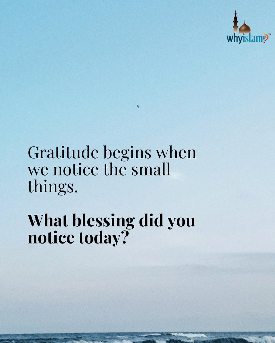 Sometimes the biggest blessings hide in the smallest moments — a quiet morning, the taste of water, a smile from someone you love. 

The Qur’an reminds us: “If you are grateful, I will surely increase you [in favor].” (14:7)

Take a moment today to pause and Thank God for one