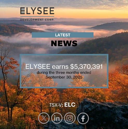 ElyseeDC's tweet photo. ELYSEE earns $5,370,391 ($0.19 per share) during three months ended September 30, 2025. https://t.co/KTEAvd98w4 #GOLD #dividend #Income #vanadium #juniormining #Mining #MiningStocks #OTCMarkets #OTC #OTCSTOCKS #SmallCaps #TSXV #Investing #elyseedevelopmentcorp https://t.co/NMybHXWjxx