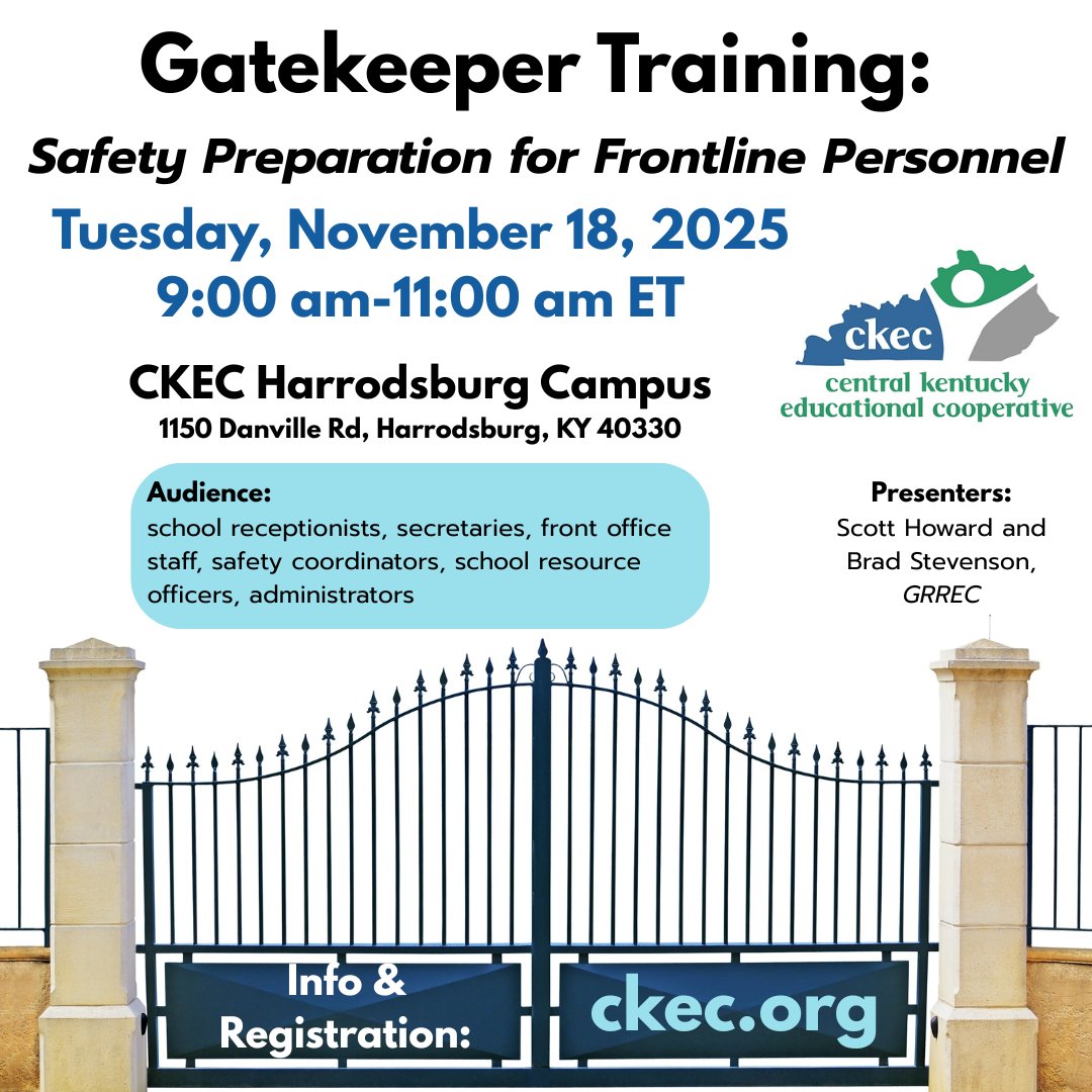 Gatekeepers (receptionists, secretaries, front office staff, admin) are the first line of defense in school safety.  This training on Nov. 18 will highlight critical information and provide suggestions for these key staff members.  Info &amp; registration: ow.ly/5RMb50Xbat4