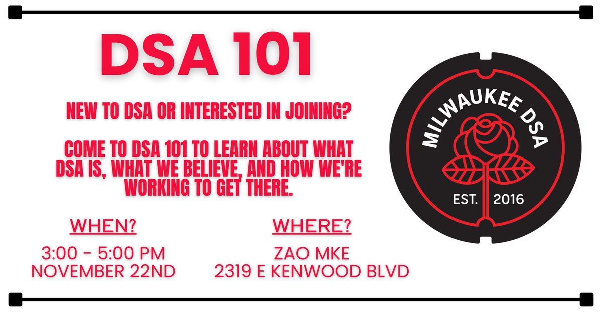 Join us on November 22nd for Socialism: An Introduction and DSA 101. RSVP in reply