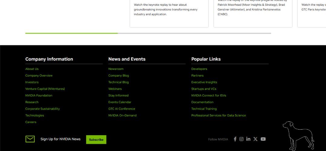 Brettcoindev's tweet photo. Nvidia literally just updated their site with a dog at the bottom of it.

There is no name so im just calling it Nvidia dog lmao

Crazy ngl

https://t.co/H9UwAwBF9m https://t.co/gPVN099lmk