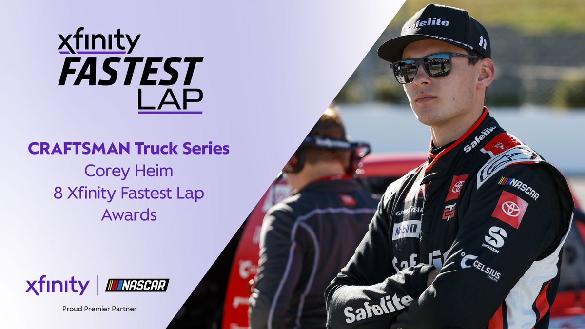 XfinityRacing's tweet image. The champ gets one more award.

@CoreyHeim_ had the most @NASCAR_Trucks @Xfinity #FastestLap awards in 2025 &amp;amp; has earned a $20,000 donation to the @Safelite Foundation.