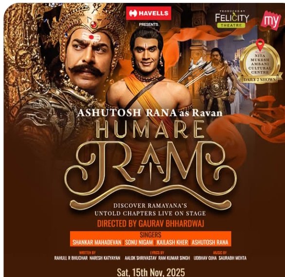 ramtemple_ram's tweet image. An epic older than time, with performances crafted for today.
This is the legendary Humare Ram! 🤩 Watch live performance of legendary actor shri Ashutosh Rana ji @ranaashutosh10 as Rawan and Rahul Bhuchar as shri ram 🔱  #theatre #hinditheatre #musicaltheatre