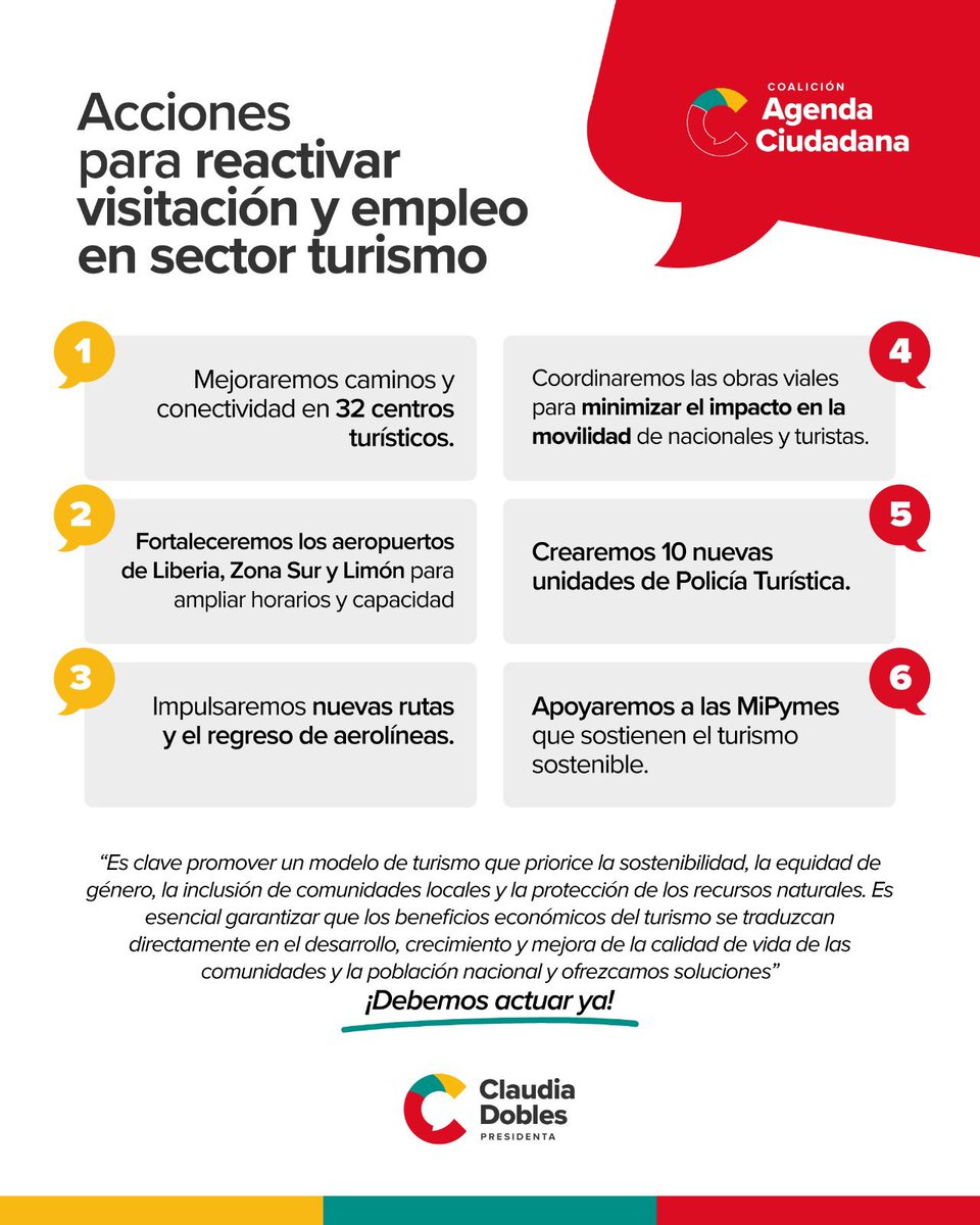 ClaudiaDobles's tweet photo. El turismo es un motor de desarrollo que conecta regiones, genera empleo y protege nuestra identidad. Nuestro compromiso es claro: proteger a las familias y hacer prosperar al sector. Porque cuando el turismo crece… crece Costa Rica
#AgendaCiudadanaCR #Turismo #ClaudiaDobles https://t.co/M0osPuHbaU