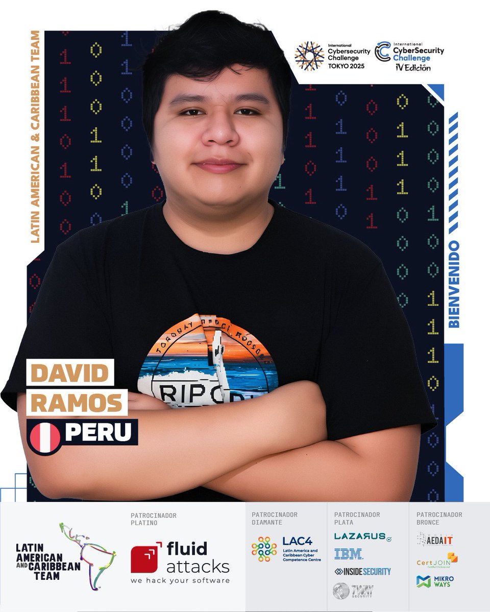 Desde Perú 🇵🇪, nos llena de orgullo anunciar que David Ramos Rodriguez Ramos ha asegurado su lugar en el equipo que representará a América Latina en el International Cybersecurity Challenge 2025, que se celebrará en Tokio, Japón 🇯🇵.