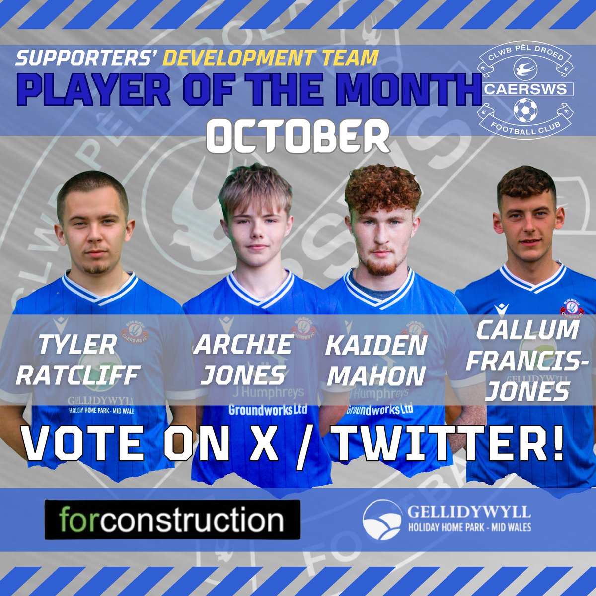 caerswsfc's tweet photo. 🔵⚪️ DEV TEAM OCT POTM ⚪️🔵

It was a quieter month for the Dev Team but a couple of youth matches separated by a trip to Bow Street. Who will be crowned supporters' Player of the Month?

Cast your vote below 👇

#sws #Bluebirds #DevTeam #POTM #YCanolbarth https://t.co/7ETWF2JOu1