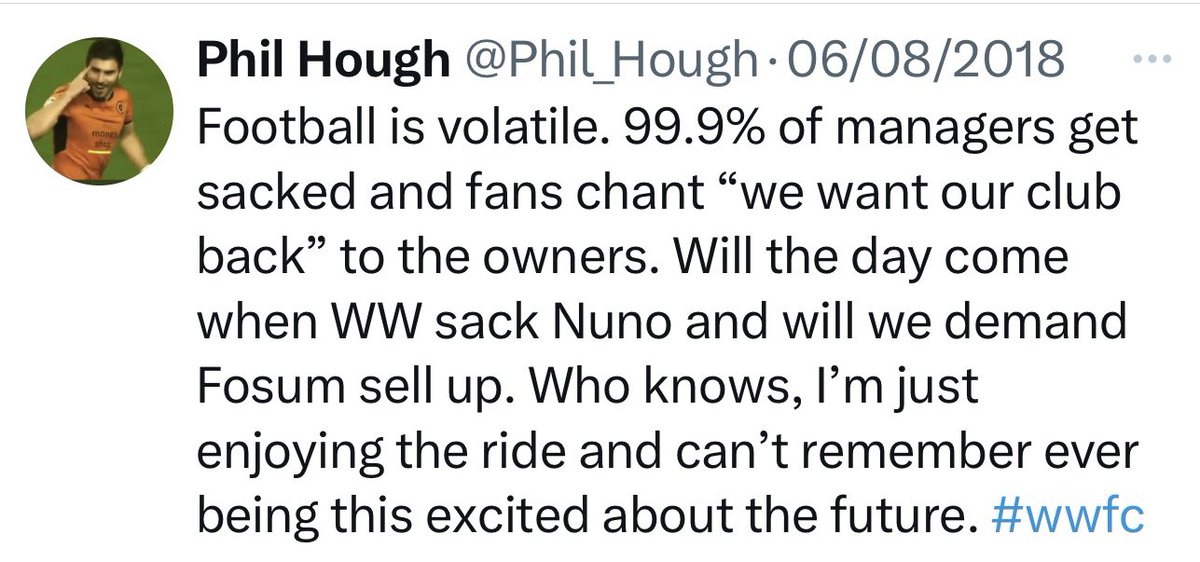 My Tweet in 2018. The cycle has long been completed and the euphoria from them has been systematically drained to a point where I feel so remote from the club. I’m still a home and away season ticket holder but I just hope Fosun go before I decide to walk away. #wwfc