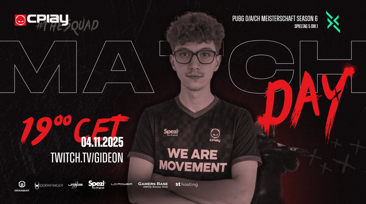 [#PUBG]

Endspurt für unsere Boys🤠

Noch 2 Spieltage Top 8 halten und direkt für das Finale qualifizieren🫡

🕖19 Uhr 
📺twitch.tv/gideon

Guten Zock Bress
<a href="/PalmePUBG/">Palme</a> <a href="/Mitsche_PubG/">Mitsche</a> <a href="/SpeedyIMax/">Speedy</a> <a href="/jonas9366/">Jonas9366</a> 

#THESQUAD