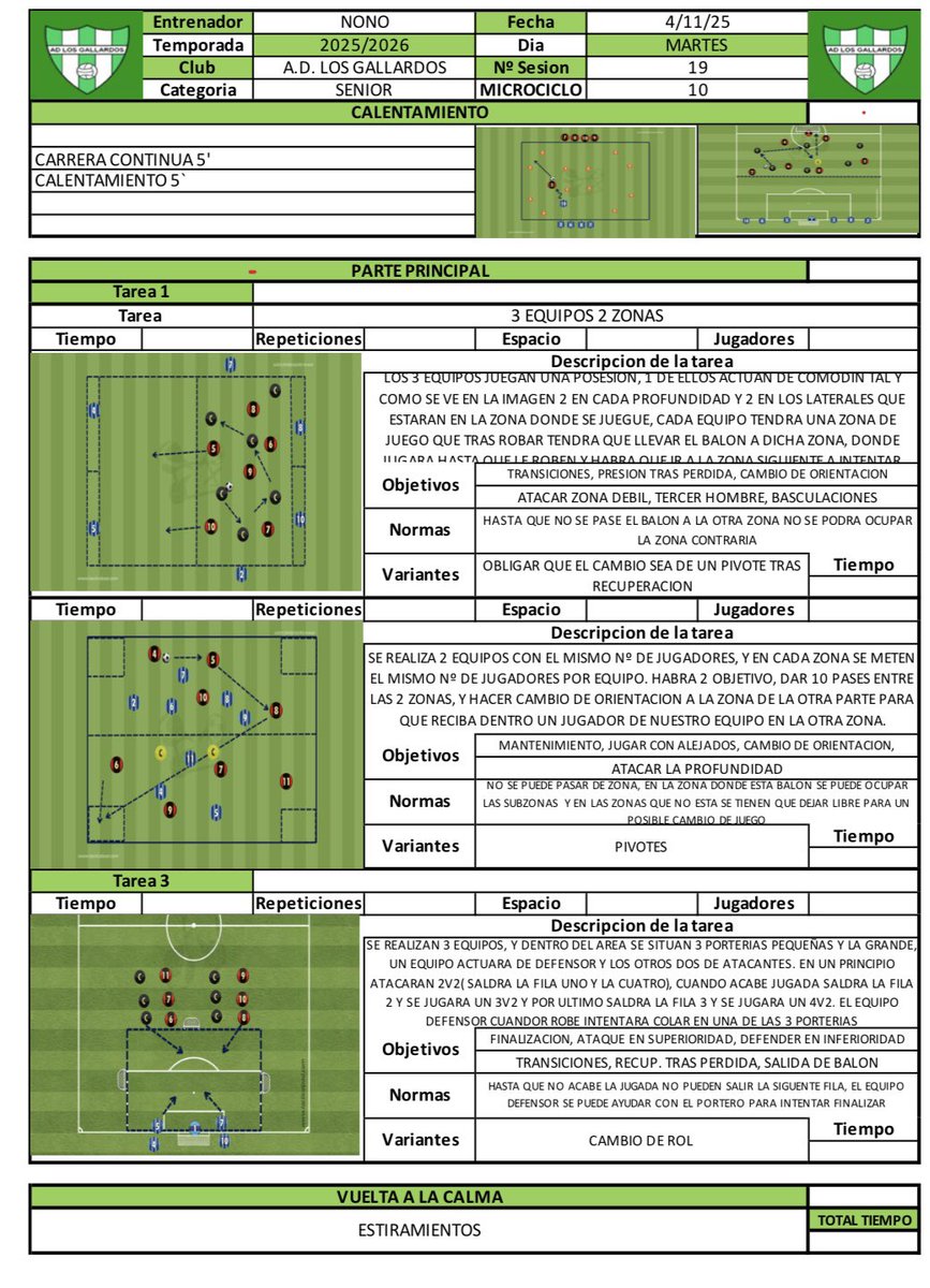 Sesion de esta noche preparada!! Os la paso!! Cambio de orientación, atacar zona débil y algo de finalización!!! Si te interesa mi trabajo ponte en contacto conmigo!!