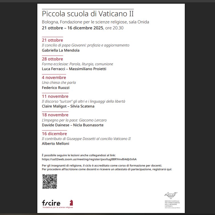 CMaligot's tweet photo. Anche stasera: Piccola Scuola di Vaticano II, a Bologna e online. 
Intervento di Federico Ruozzi, "Una Chiesa che parla" https://t.co/BQWiEqJahz