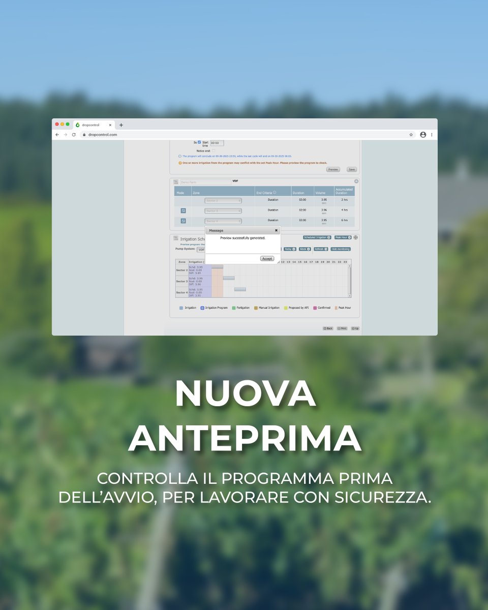 WiseconnEurope's tweet image. Abbiamo semplificato la programmazione dell’irrigazione!💧
Con la nuova funzione di #DropControl, puoi pianificare, controllare e ottimizzare l’irrigazione in modo ancora più semplice e veloce💻 Meno passaggi, più controllo e più tempo da dedicare al campo🌱