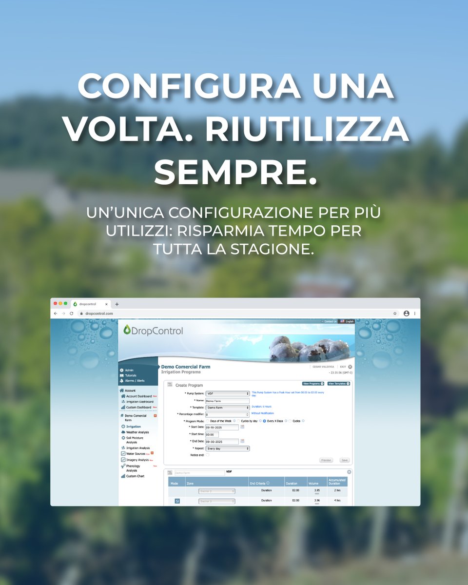 WiseconnEurope's tweet image. Abbiamo semplificato la programmazione dell’irrigazione!💧
Con la nuova funzione di #DropControl, puoi pianificare, controllare e ottimizzare l’irrigazione in modo ancora più semplice e veloce💻 Meno passaggi, più controllo e più tempo da dedicare al campo🌱