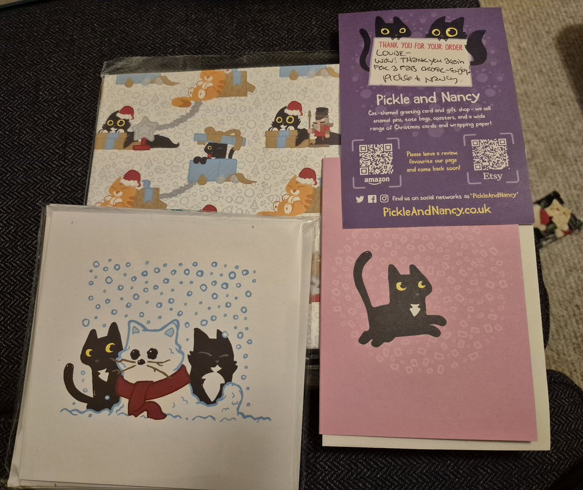 Our latest order from <a href="/PickleAndNancy/">Pickle and Nancy</a> We love their cards, wrapping paper etc &amp; they always arrive quickly. Take a look at their Etsy shop ❤️🐈‍⬛