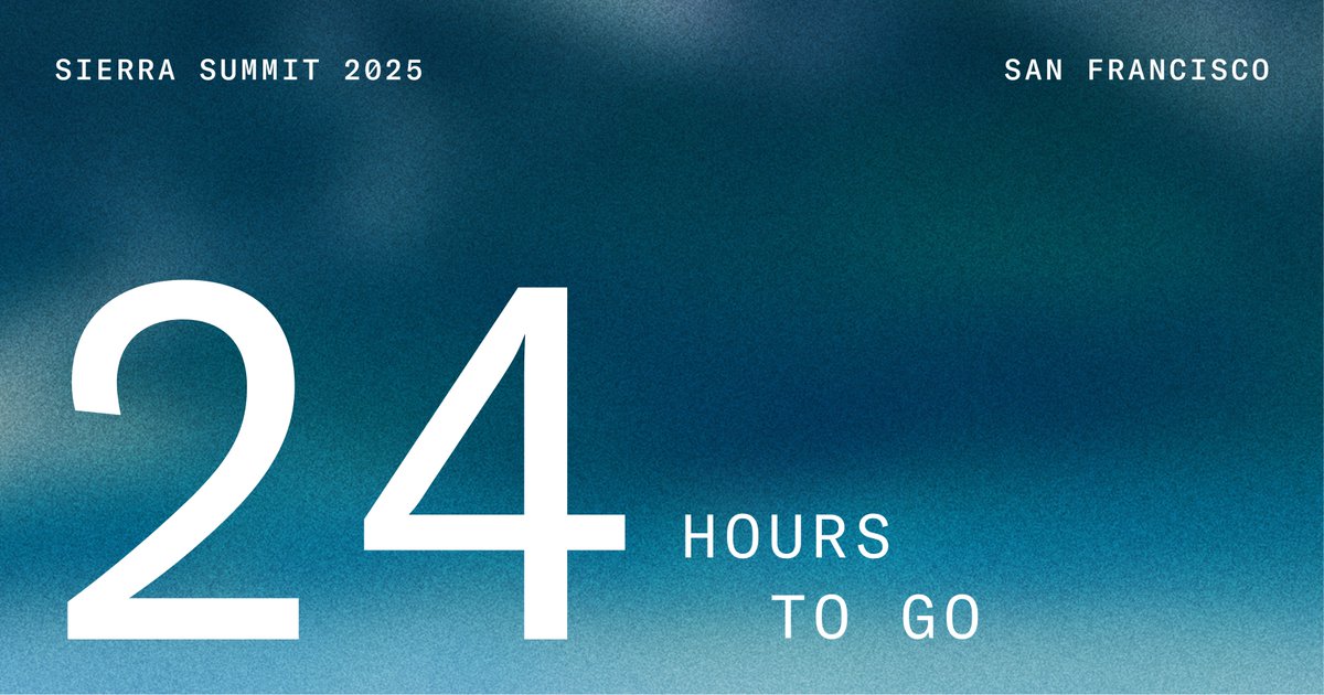 SierraPlatform's tweet photo. T-minus 24 hours until the Sierra Summit keynote begins. New products, inspiring customer speakers, and 350+ top agent builders from groundbreaking companies. Follow along live tomorrow on LinkedIn and X. https://t.co/rMMluXjuuU