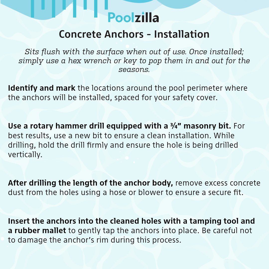 poolzilla_us's tweet image. For pools set in concrete decks, durability starts from the ground up. 🏡 

🔩 Concrete Anchors – Tough, secure, and built for a precise fit.
🧱💪 Strength &amp;amp; Stability – Keeps your safety cover locked in place through harsh winds and heavy snow.
✅ Easy to Install – Drill, set,…