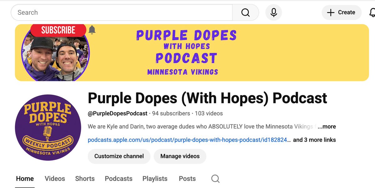 MrKdub's tweet photo. The Purple Dopes with Hopes YOUTUBE Channel is 6 subscriptions away from 100 👀 Crazy to think that we were just looking for a way to talk about our favorite  team, &amp; now we have an ACTUAL audience - Will you help us get to 100 by today?!?!?

Channel Link: https://t.co/wV9gTxM3uY https://t.co/0CyKaO4jwC