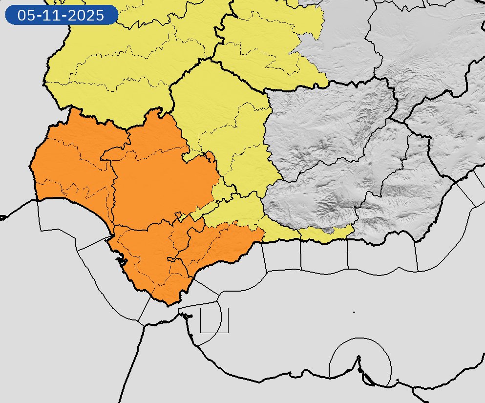 04/11 19:06 AVISOS MAÑANA | Andalucía: tormentas, lluvias y vientos. Nivel máximo de aviso: naranja.
Actualizaciones en aemet.es/es/eltiempo/pr…