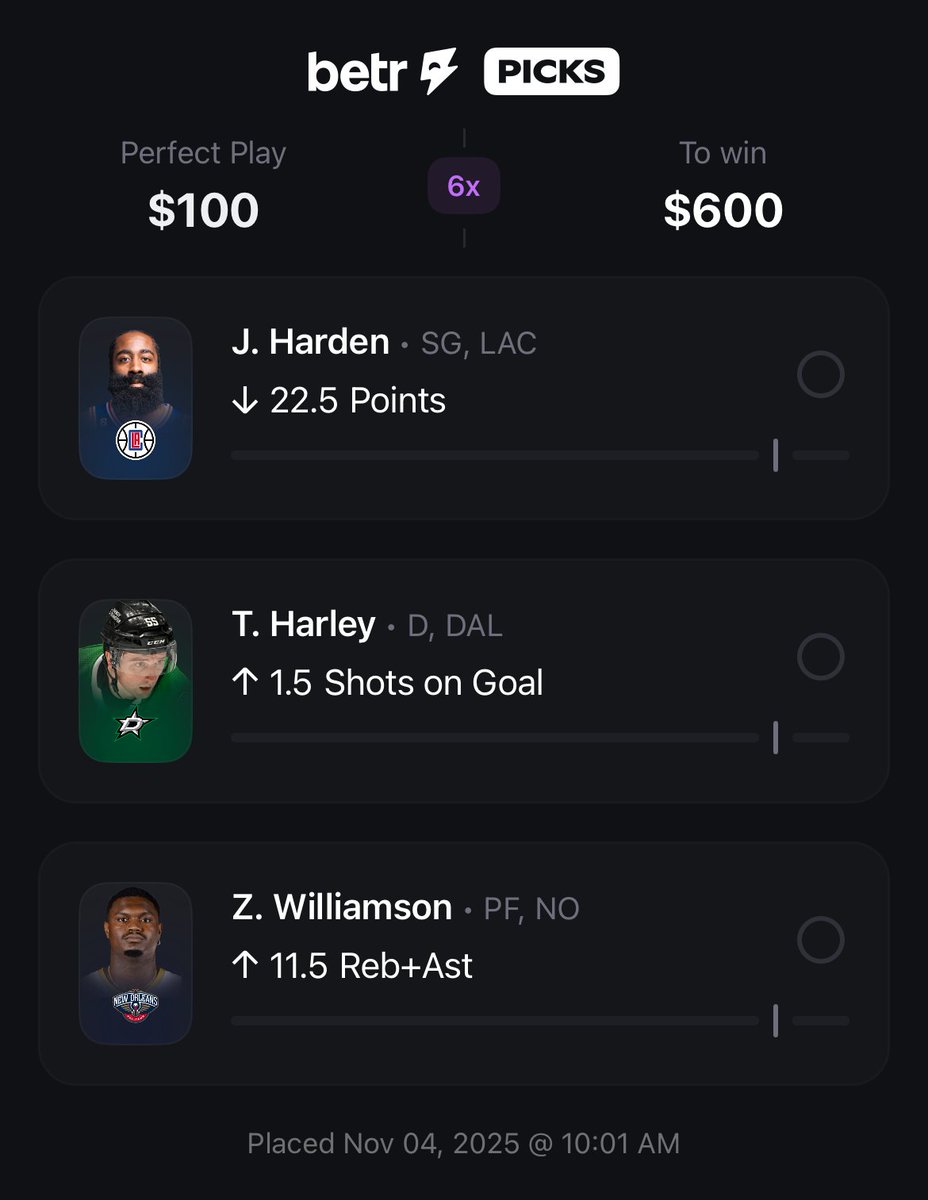 NHL/NBA Slip. Thoughts? 🤔

Link to tail: l.betr.app/e/LV-JD_ek