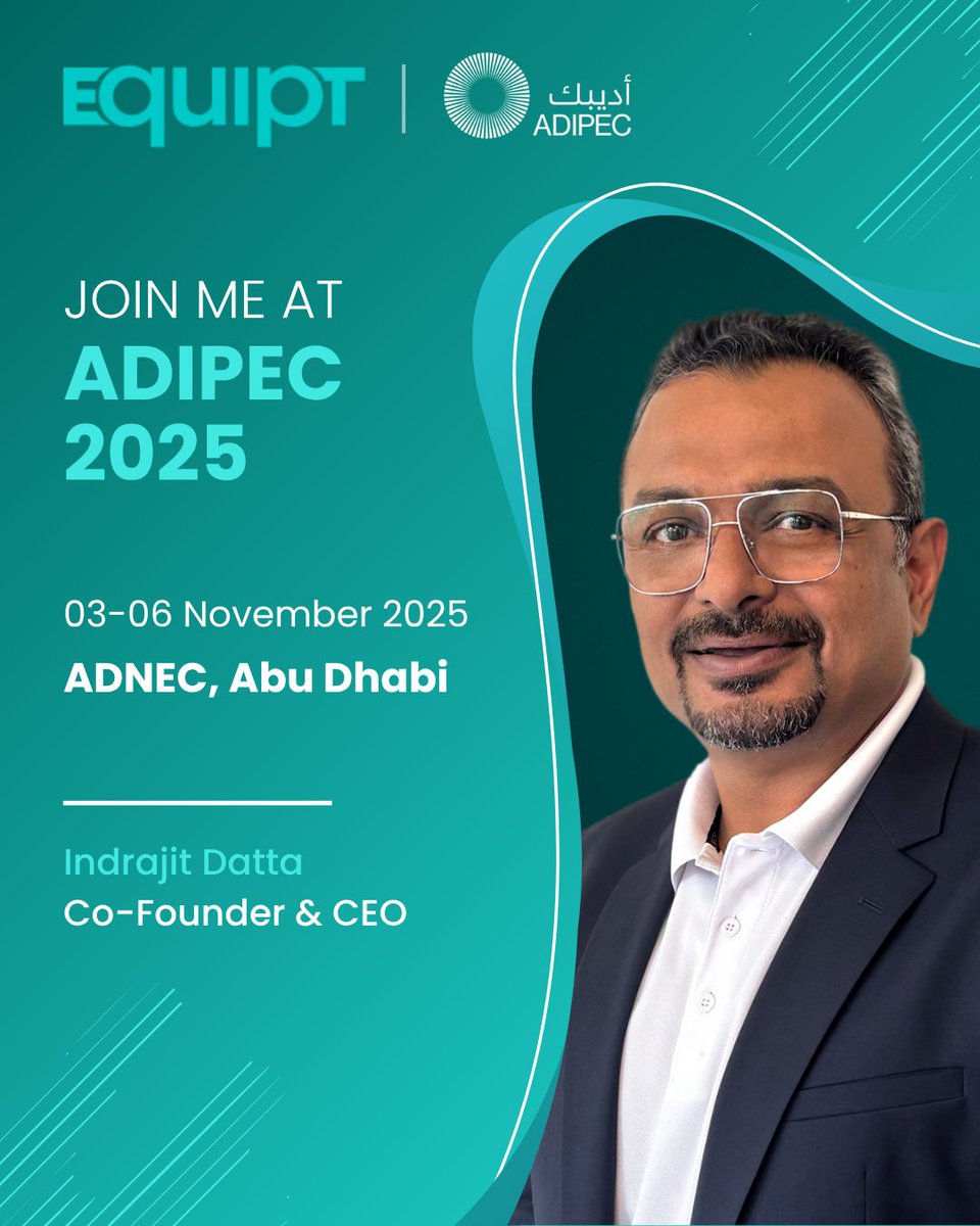 Equipt_ai's tweet photo. Excited that Indrajit Datta &amp; Amarpal Nanda of https://t.co/YNSUBS7W9w will attend @ADIPECOfficial 2025! 

We help energy teams save 30+ hrs/week, boost uptime, &amp; cut paperwork with AI-powered asset and field service. 

Learn more: https://t.co/sVj3DXv6gv 

#ADIPEC2025 #EquiptAI https://t.co/Zrcgg0XaU1
