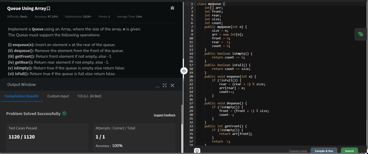 rituu_09's tweet image. Day 308 of 2025:                             
👩‍💻 Code to Crack Companies!        
🧩 Q15: Implement Queue using Arrays
🧩 Q16: Validate Parentheses
#CodingJourney #PlacementPrep #2025Goals #leetcode #letsconnect