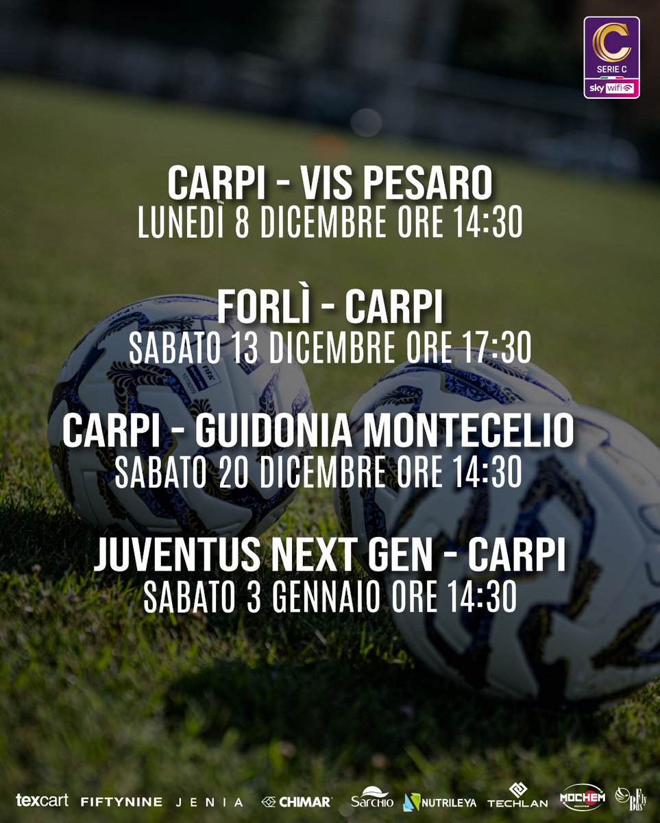 Nella giornata di oggi, la Lega Pro ha reso noti 𝗱𝗮𝘁𝗲 e 𝗼𝗿𝗮𝗿𝗶 ufficiali delle giornate dalla 17^ alla 20^ (1^ del Girone di Ritorno) della 𝗦𝗲𝗿𝗶𝗲 𝗖 𝗦𝗸𝘆 𝗪𝗶𝗳𝗶 𝟮𝟬𝟮𝟱/𝟮𝟲 🗓️

Leggi il 𝗰𝗼𝗺𝘂𝗻𝗶𝗰𝗮𝘁𝗼 completo 👇🏻 carpicalcio.it/comunicati/cal…