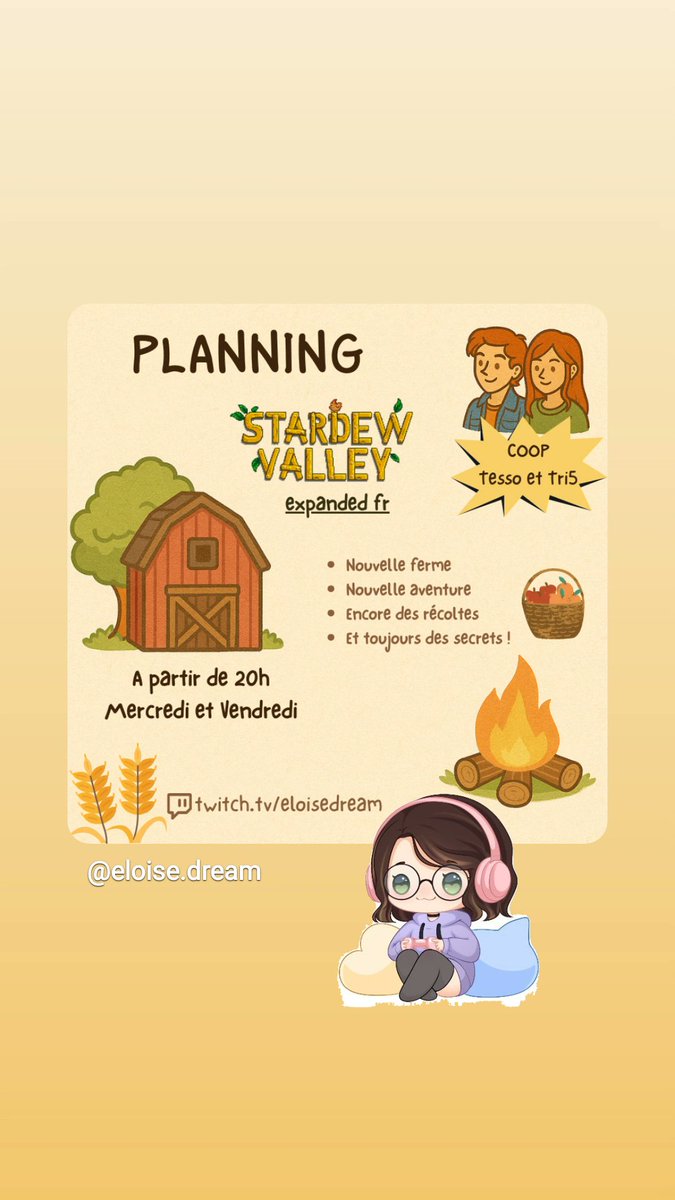 Twitch.tv/eloisedream
Bonne soirée ❤️

<a href="/ConcernedApe/">ConcernedApe</a> <a href="/Twitch/">Twitch</a> #stardew