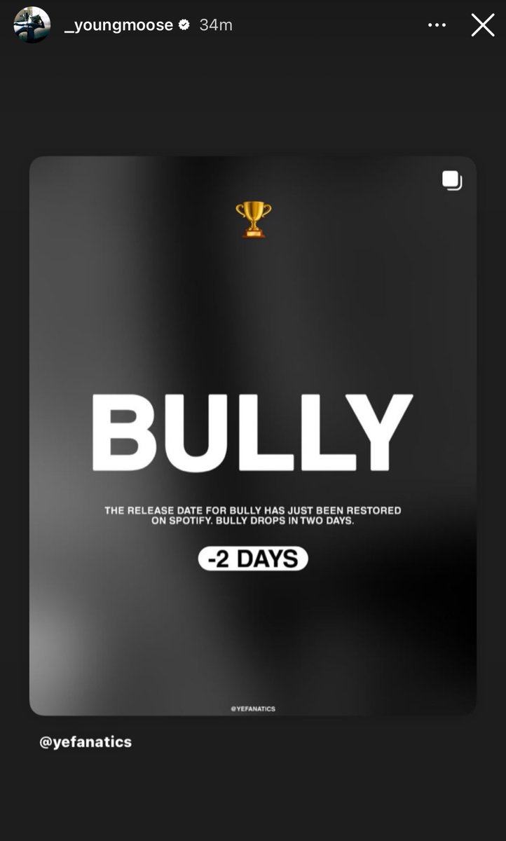 GoodAssSubX's tweet image. Young Moose (The GOAT) posts BULLY on his Instagram story